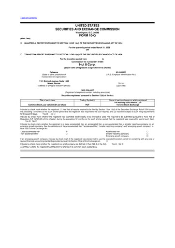 Thumbnail Hut 8 10-Q Quarterly Report FY 