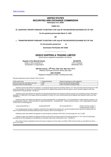 Thumbnail Genco Shipping & Trading 10-Q Quarterly Report FY 