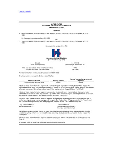 Vorschaubild Hallador Energy Company
 10-Q Quartalsbericht  