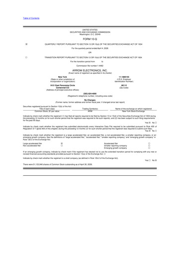 Thumbnail Arrow Electronics
 10-Q Quarterly Report FY 