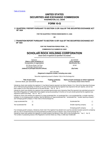 Thumbnail Scholar Rock Holding 10-Q Quarterly Report FY 