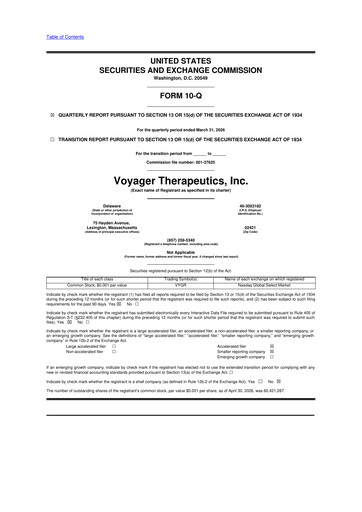Vorschaubild Voyager Therapeutics
 10-Q Quartalsbericht  