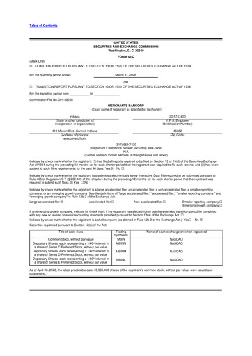 Miniature Merchants Bancorp 10-Q Rapport trimestriel  