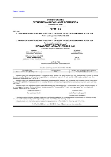 Vorschaubild Ironwood Pharmaceuticals
 10-Q Quartalsbericht  