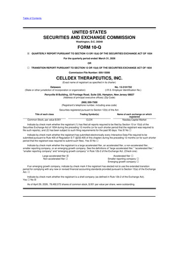 Thumbnail Celldex Therapeutics 10-Q Quarterly Report FY 