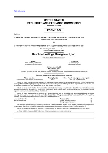 Vorschaubild Resolute Holdings Management 10-Q Quartalsbericht  