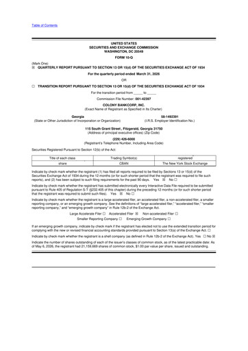 Vorschaubild Colony Bankcorp 10-Q Quartalsbericht 2026 