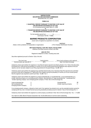 Thumbnail Marine Products Corporation 10-Q Quarterly Report FY 