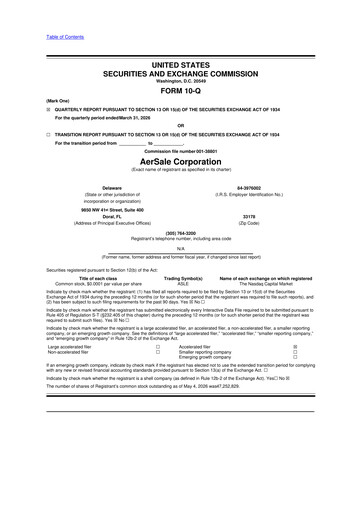 Vorschaubild AerSale 10-Q Quartalsbericht  