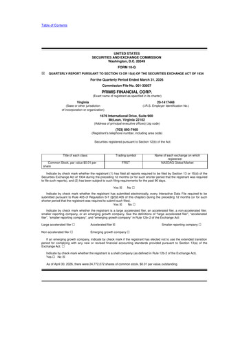 Thumbnail Primis Financial 10-Q Quarterly Report FY 