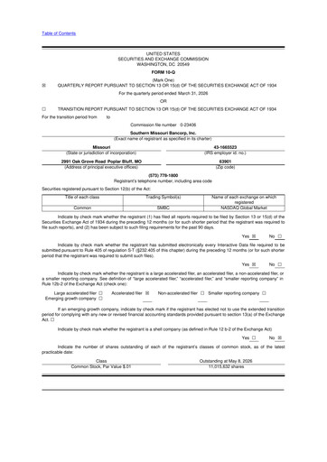 Thumbnail Southern Missouri Bancorp 10-Q Quarterly Report FY 