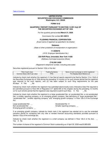 Thumbnail Flushing Financial Corp 10-Q Quarterly Report FY 