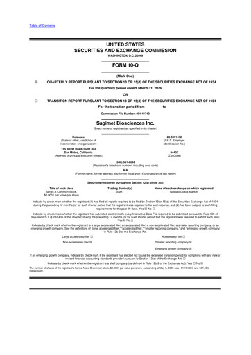 Vorschaubild Sagimet Biosciences 10-Q Quartalsbericht  