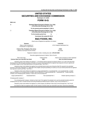 Miniature B&G Foods

 10-Q Rapport trimestriel  