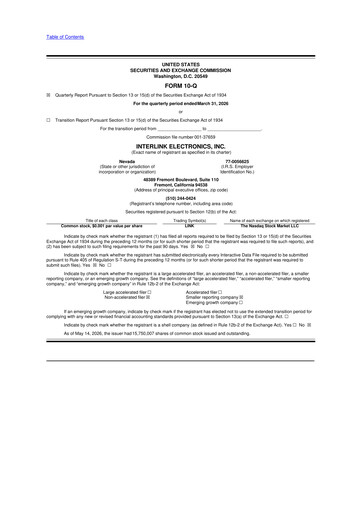 Miniature Interlink Electronics 10-Q Rapport trimestriel  