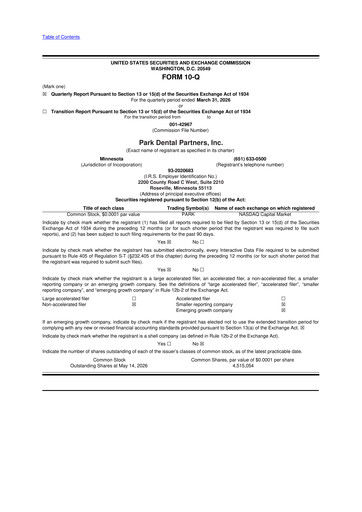 Thumbnail Park Dental Partners 10-Q Quarterly Report FY 