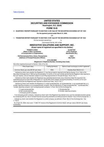 Miniature Innovative Solutions and Support 10-Q Rapport trimestriel  