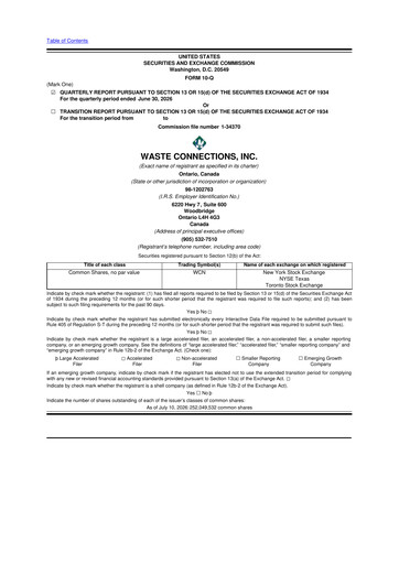 Miniature Waste Connections 10-Q Rapport trimestriel 2026 
