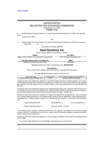 Thumbnail Steel Dynamics
 10-Q Quarterly Report FY2026 