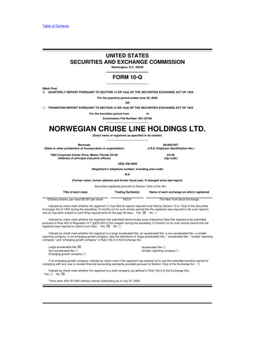 Thumbnail Norwegian Cruise Line
 10-Q Quarterly Report FY2026 