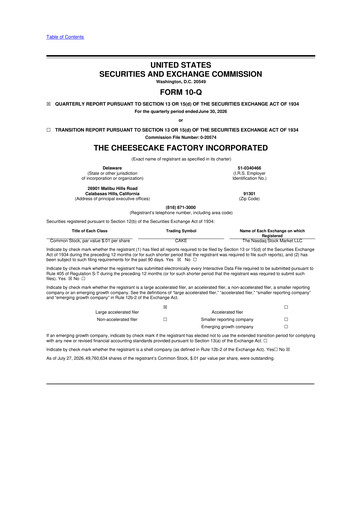 Vorschaubild The Cheesecake Factory
 10-Q Quartalsbericht 2026 