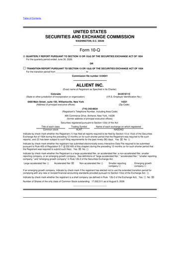 Miniature Allient 10-Q Rapport trimestriel 2026 
