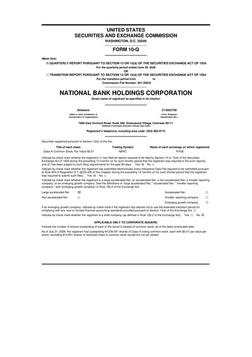 Thumbnail National Bank Holdings
 10-Q Quarterly Report FY2026 