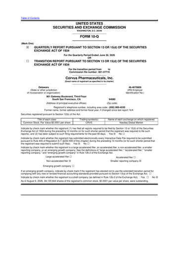 Thumbnail Corvus Pharmaceuticals
 10-Q Quarterly Report FY2026 