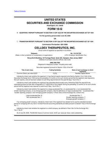 Thumbnail Celldex Therapeutics 10-Q Quarterly Report FY2026 