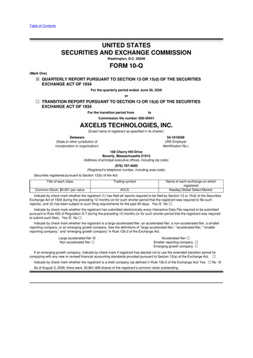Miniature Axcelis Technologies
 10-Q Rapport trimestriel 2026 