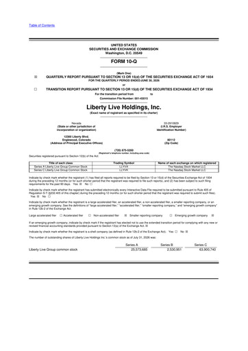 Thumbnail Liberty Live Holdings 10-Q Quarterly Report FY2026 