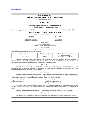 Thumbnail Monster Beverage 10-Q Quarterly Report FY2026 