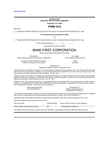 Vorschaubild Bank First 10-Q Quartalsbericht 2026 