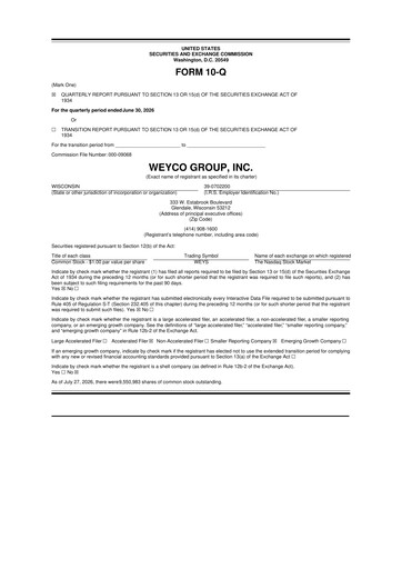 Thumbnail Weyco Group 10-Q Quarterly Report FY2026 