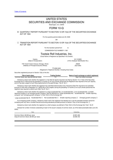 Thumbnail Tootsie Roll Industries
 10-Q Quarterly Report FY2026 