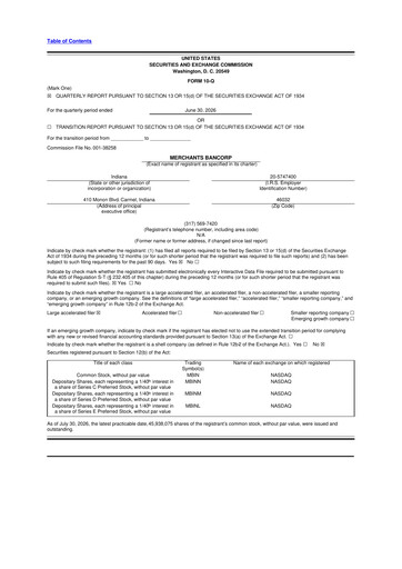 Thumbnail Merchants Bancorp 10-Q Quarterly Report FY2026 