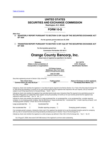 Thumbnail Orange County Bancorp 10-Q Quarterly Report FY2026 