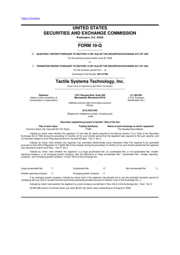 Thumbnail Tactile Medical 10-Q Quarterly Report FY2026 