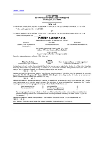 Thumbnail Pioneer Bancorp 10-Q Quarterly Report FY2026 