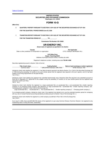 Thumbnail Ur-Energy 10-Q Quarterly Report FY2026 