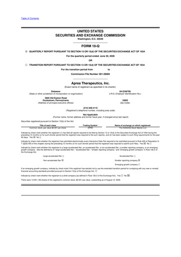 Vorschaubild Aprea Therapeutics 10-Q Quartalsbericht 2026 