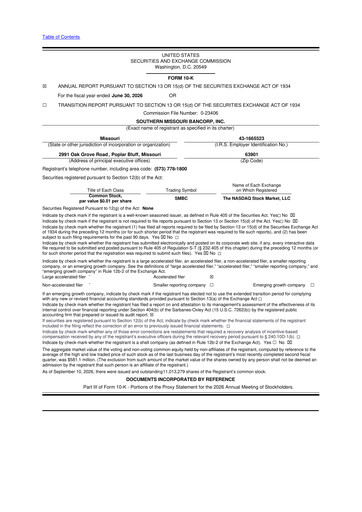 Thumbnail Southern Missouri Bancorp 10-K Annual Report 2026