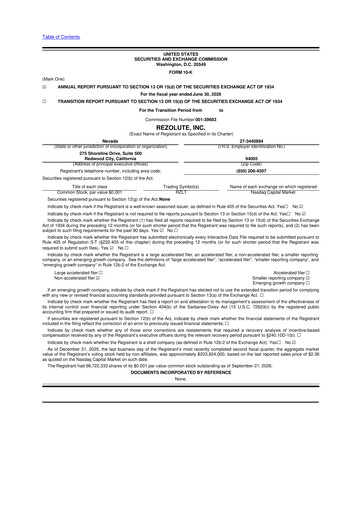 Thumbnail Rezolute 10-K Annual Report 2026