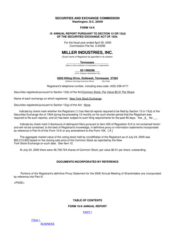 Vorschaubild Miller Industries 10-K Jahresbericht 2000