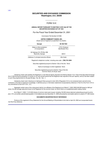 Thumbnail United Community Bank 10-K Annual Report 2001