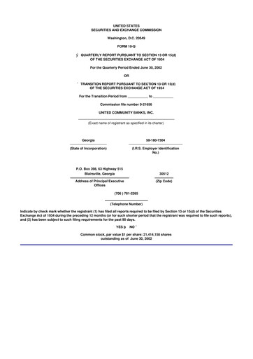 Miniature United Community Bank 10-Q Rapport trimestriel  