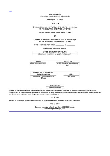 Miniature United Community Bank 10-Q Rapport trimestriel  