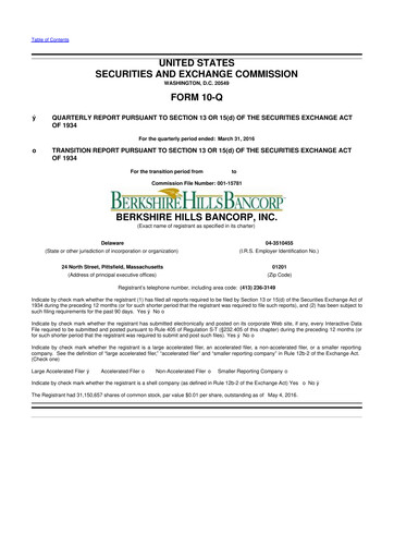 Thumbnail Berkshire Hills Bancorp 10-Q Quarterly Report FY2016 