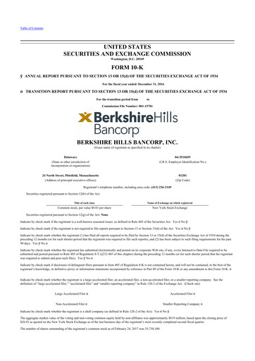 Thumbnail Berkshire Hills Bancorp 10-K Annual Report 2016
