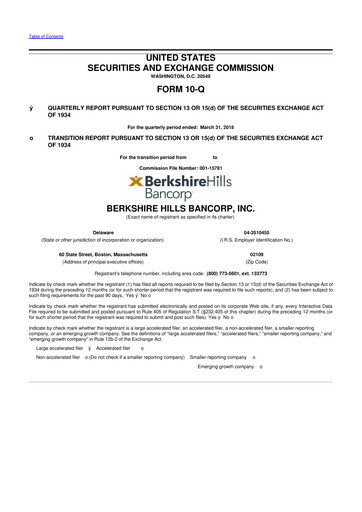 Thumbnail Berkshire Hills Bancorp 10-Q Quarterly Report FY2018 